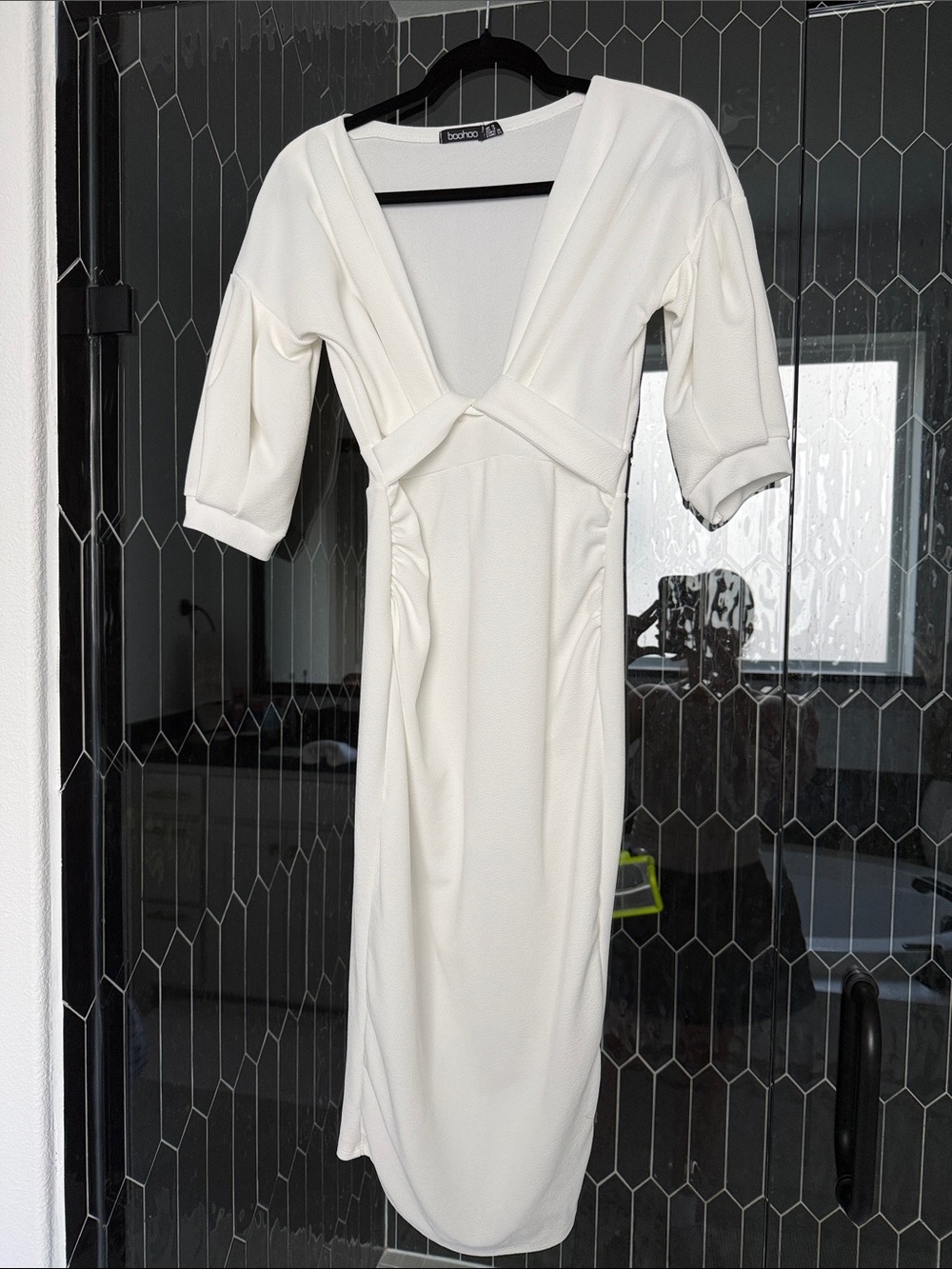 Boohoo Cream Plunge Midi Dress